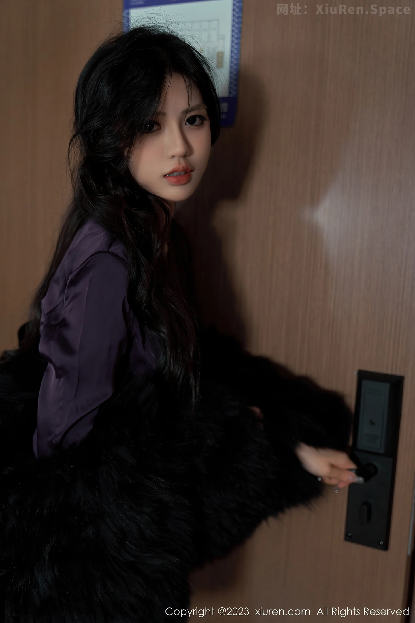 图片[2]-[XiuRen秀人网]2023.04.27 NO.6649 浅浅Danny 紫色连衣裙与黑色情趣蕾丝内衣加黑丝美腿性感私房写真集-秀人网官方网站